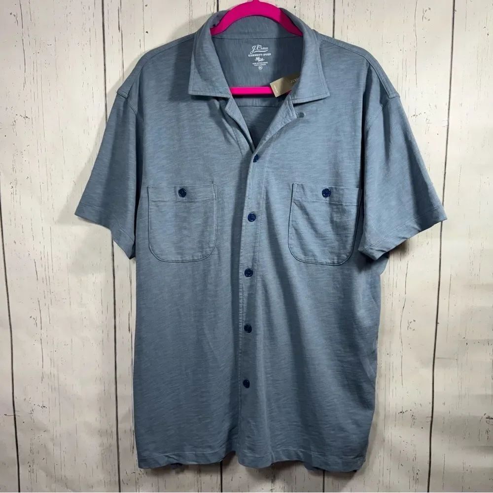 J.Crew Blue Garment Dyed Slub Cotton Knit Button Front Shirt XXL Coastal Casual - Picture 5 of 13
